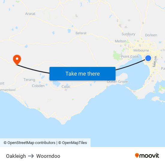 Oakleigh to Woorndoo map