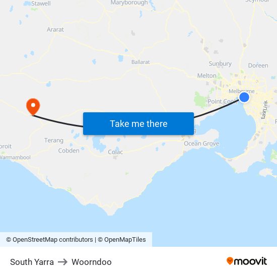 South Yarra to Woorndoo map