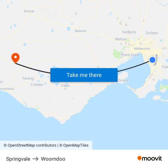 Springvale to Woorndoo map