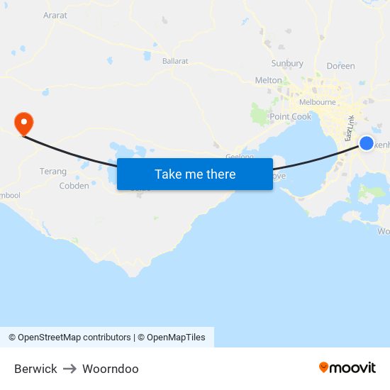 Berwick to Woorndoo map