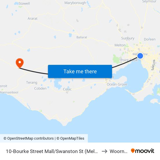 10-Bourke Street Mall/Swanston St (Melbourne City) to Woorndoo map