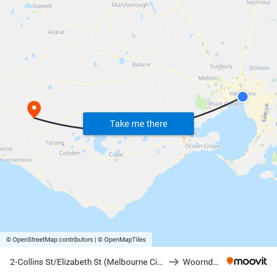 2-Collins St/Elizabeth St (Melbourne City) to Woorndoo map