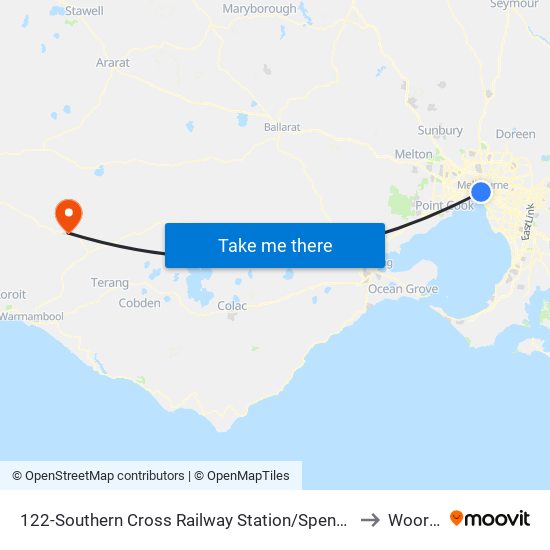 122-Southern Cross Railway Station/Spencer St (Melbourne City) to Woorndoo map