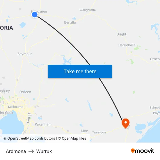 Ardmona to Wurruk map