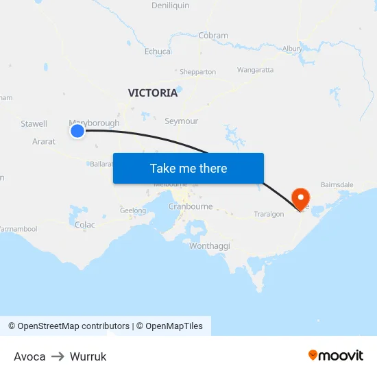 Avoca to Wurruk map