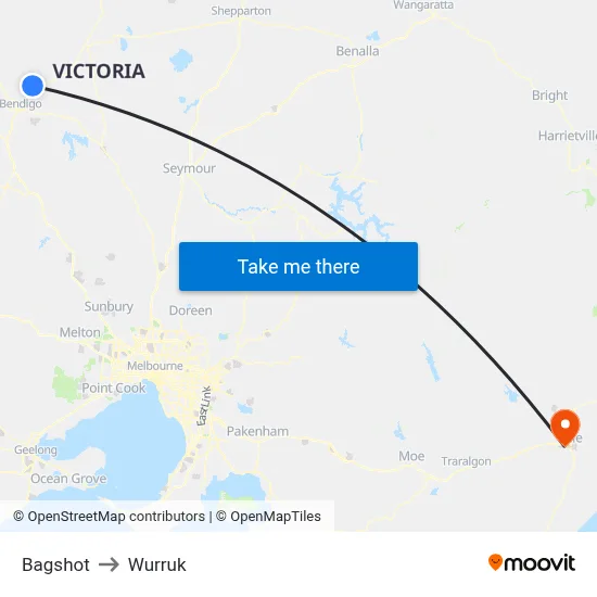Bagshot to Wurruk map