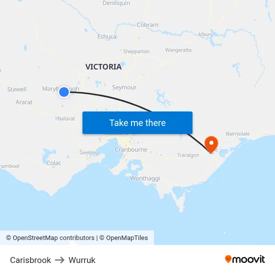Carisbrook to Wurruk map