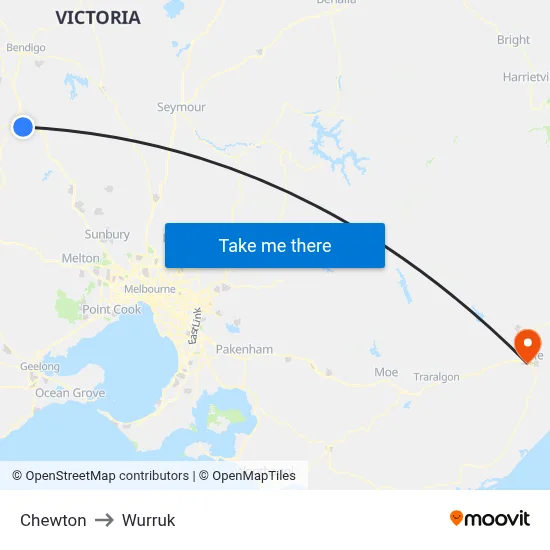 Chewton to Wurruk map