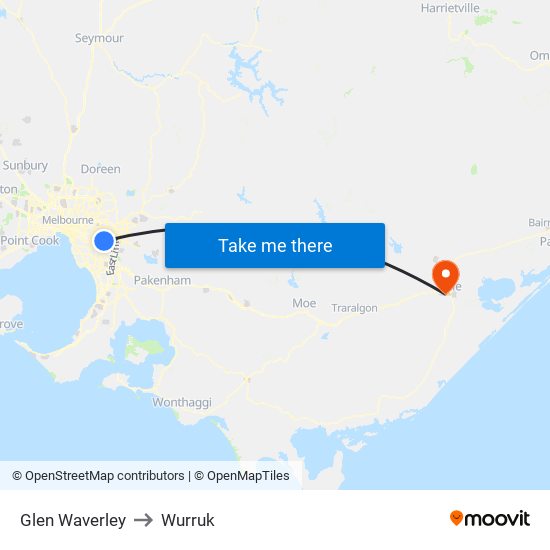 Glen Waverley to Wurruk map