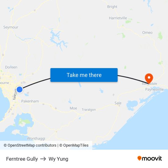 Ferntree Gully to Wy Yung map