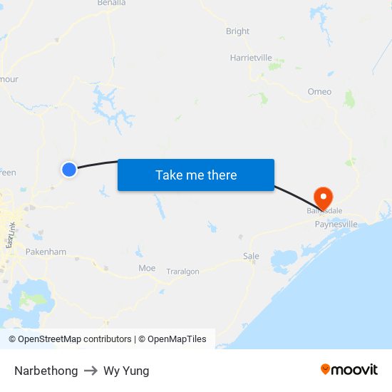 Narbethong to Wy Yung map