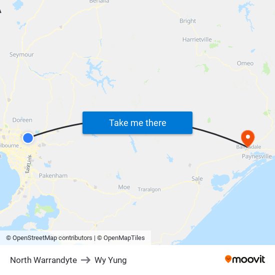 North Warrandyte to Wy Yung map