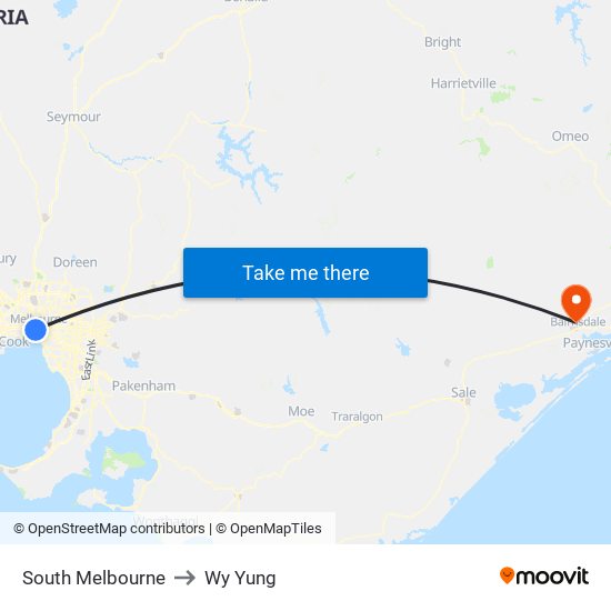 South Melbourne to Wy Yung map