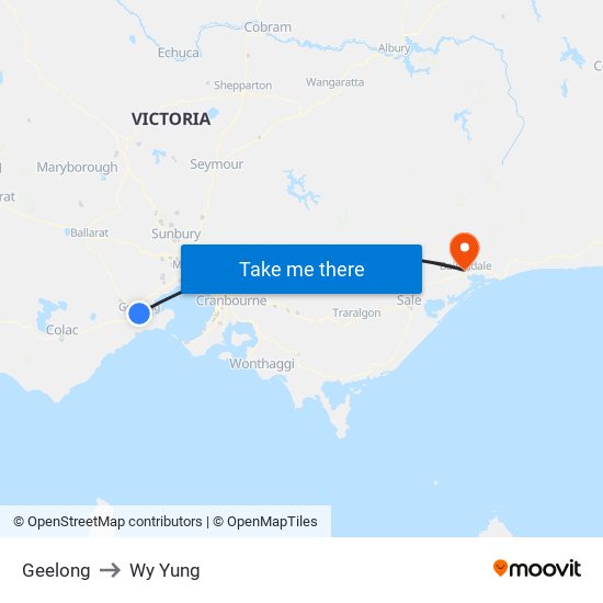 Geelong to Wy Yung map