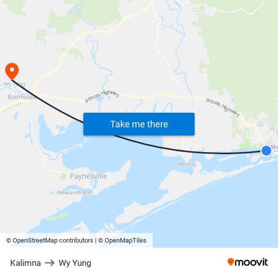 Kalimna to Wy Yung map