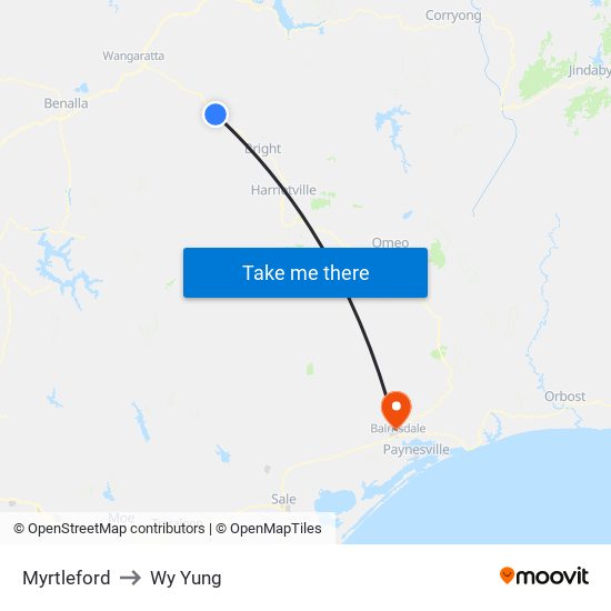 Myrtleford to Wy Yung map