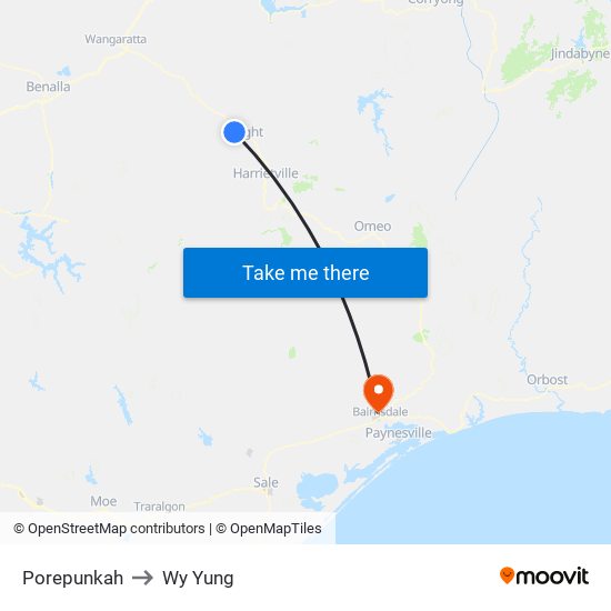 Porepunkah to Wy Yung map