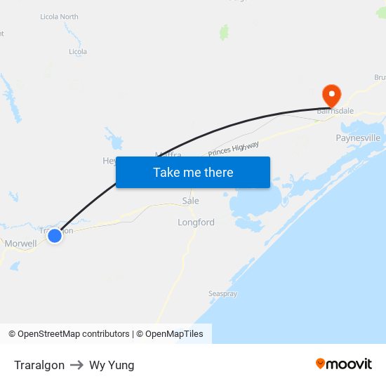 Traralgon to Wy Yung map