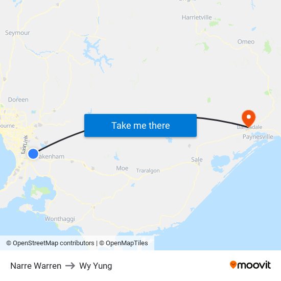 Narre Warren to Wy Yung map