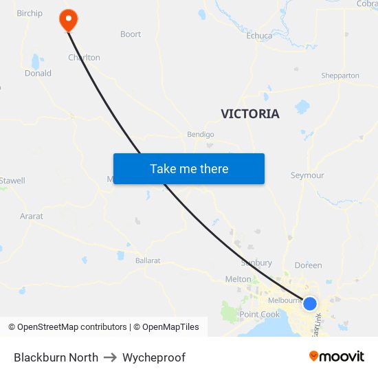Blackburn North to Wycheproof map
