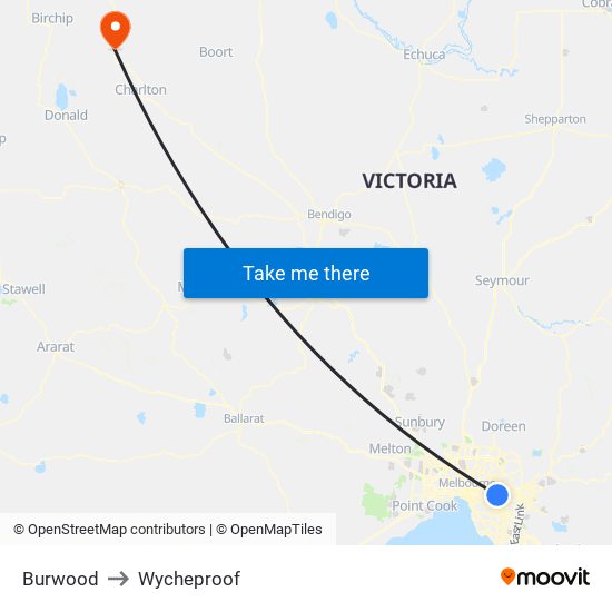 Burwood to Wycheproof map