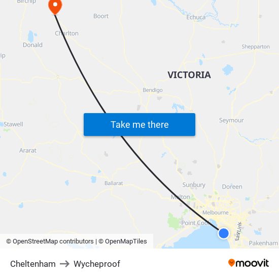 Cheltenham to Wycheproof map