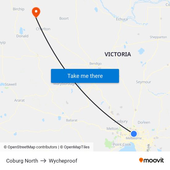 Coburg North to Wycheproof map