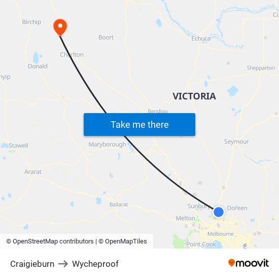 Craigieburn to Wycheproof map