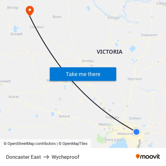 Doncaster East to Wycheproof map