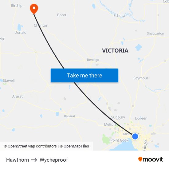 Hawthorn to Wycheproof map