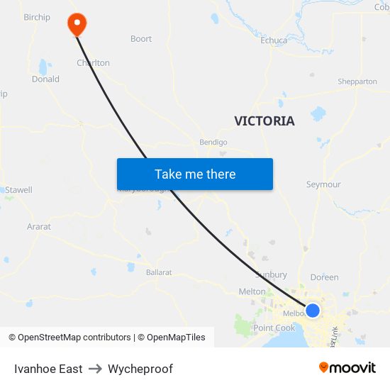 Ivanhoe East to Wycheproof map