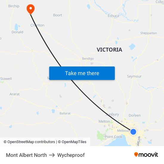 Mont Albert North to Wycheproof map