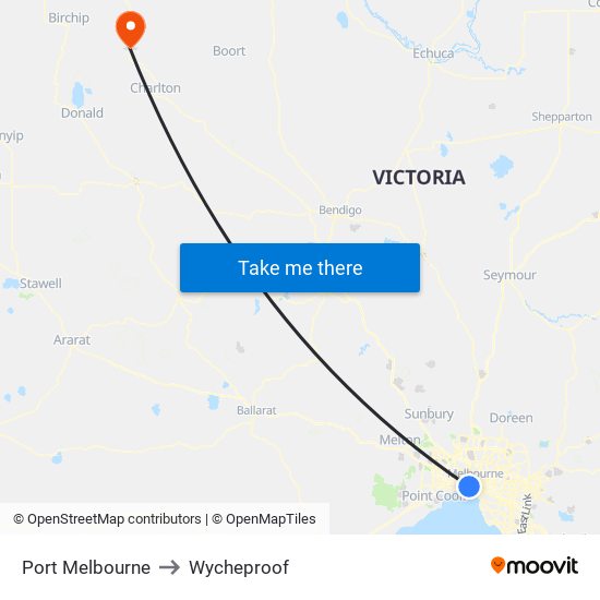 Port Melbourne to Wycheproof map