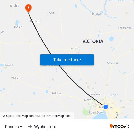 Princes Hill to Wycheproof map