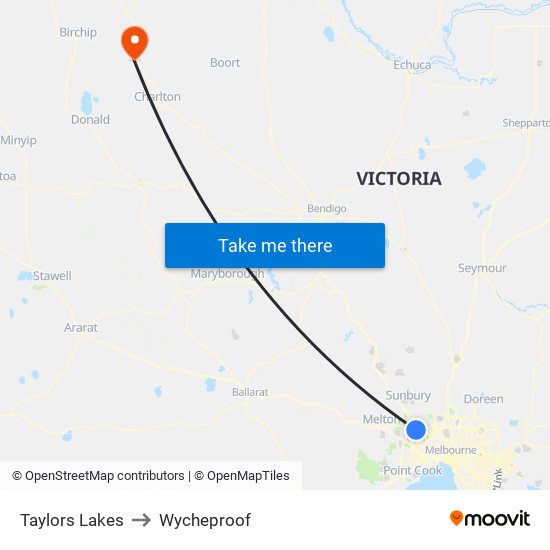 Taylors Lakes to Wycheproof map