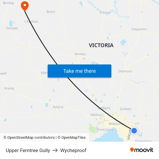 Upper Ferntree Gully to Wycheproof map