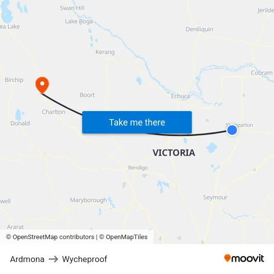 Ardmona to Wycheproof map