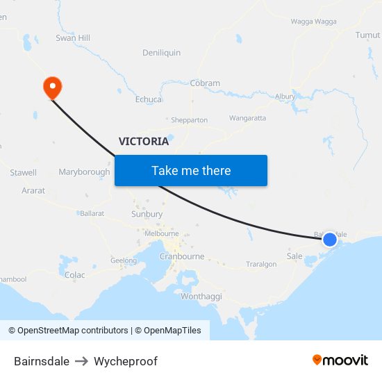 Bairnsdale to Wycheproof map