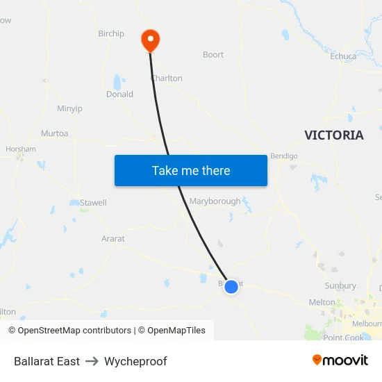 Ballarat East to Wycheproof map