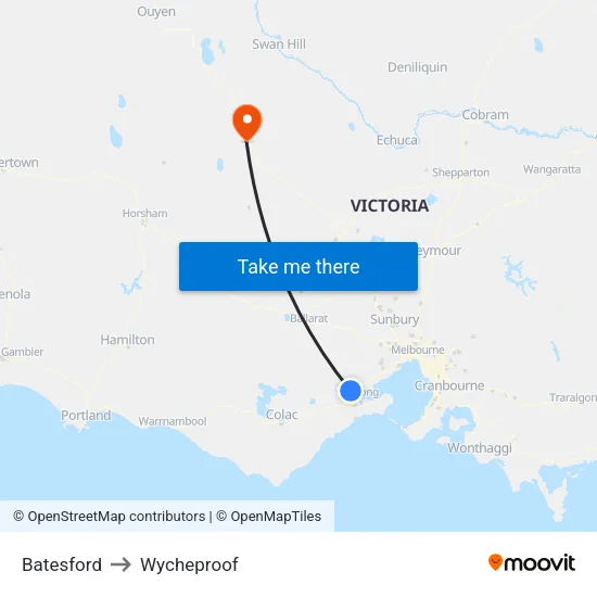 Batesford to Wycheproof map