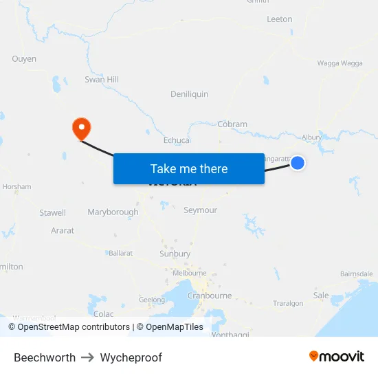 Beechworth to Wycheproof map