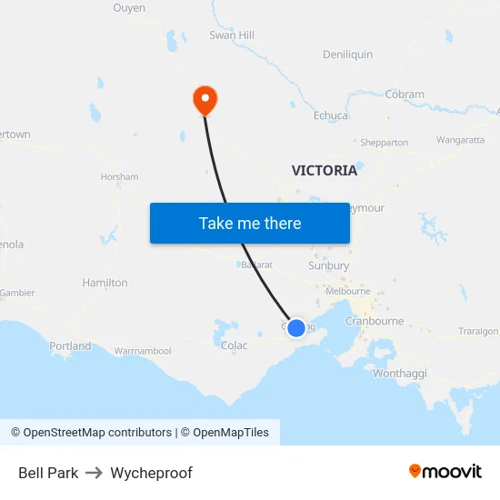 Bell Park to Wycheproof map