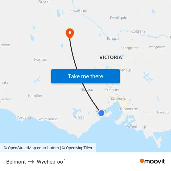 Belmont to Wycheproof map