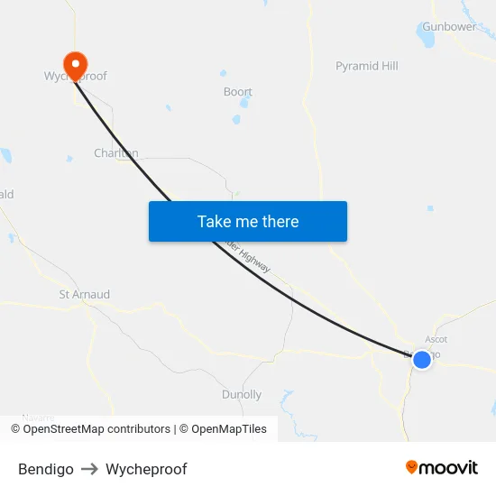 Bendigo to Wycheproof map