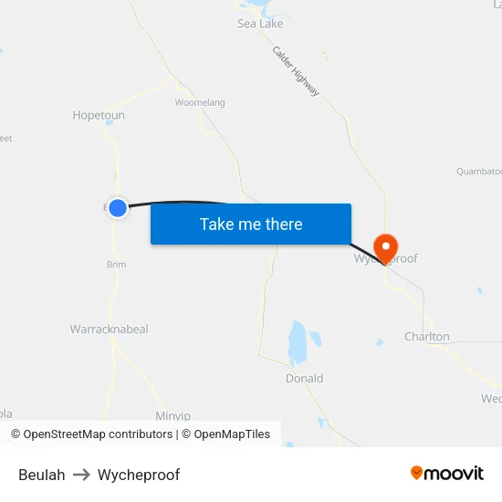 Beulah to Wycheproof map