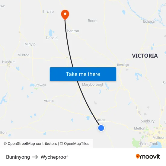 Buninyong to Wycheproof map