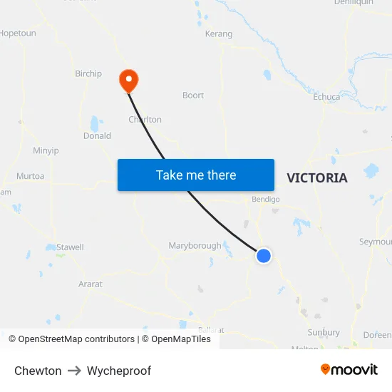 Chewton to Wycheproof map