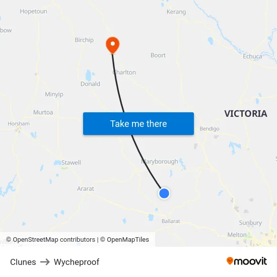 Clunes to Wycheproof map