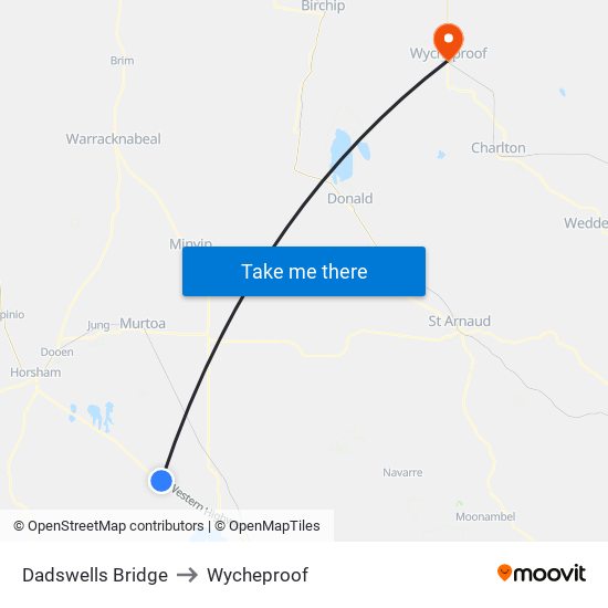 Dadswells Bridge to Wycheproof map