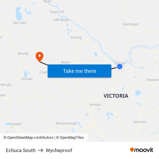 Echuca South to Wycheproof map